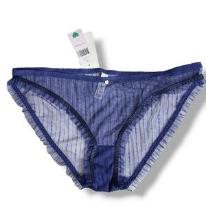 BCBGENERATION Navy Blue Sheer Stretch Mesh Panties Ruffle Trim Size Large